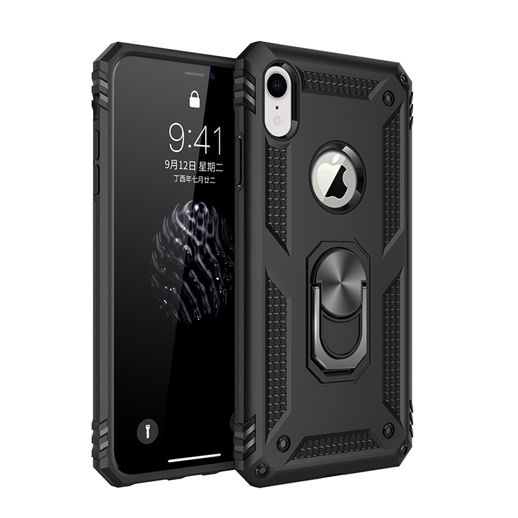 iPhone Xr Tech Armor RING Grip Case with Metal Plate (Black)